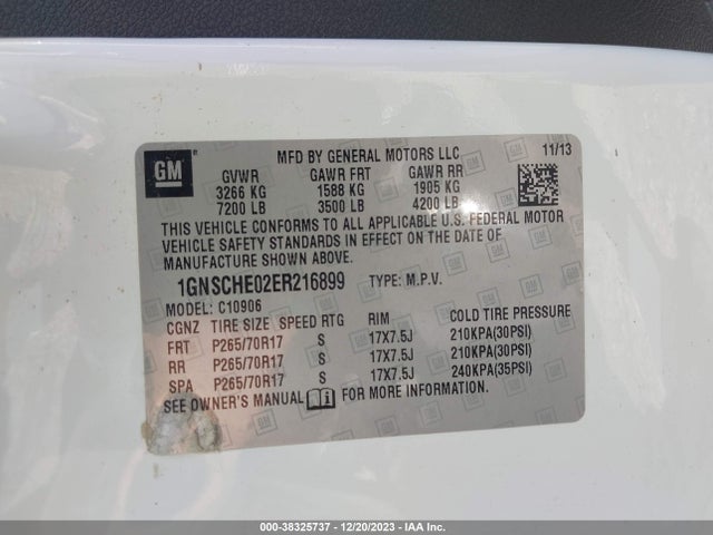 Chevrolet Suburban 1500 Ls 2014 1GNSCHE02ER216899 Image 9
