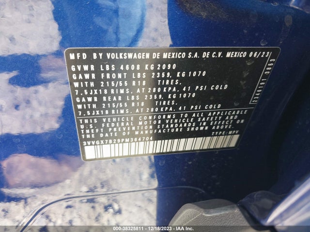 2023 VOLKSWAGEN TAOS 1.5T S VIN: 3VVGX7B29PM364704