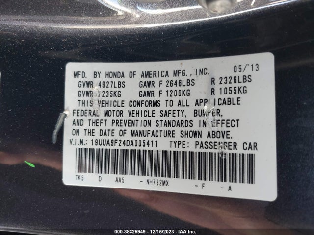2013 ACURA TL 3.7 VIN: 19UUA9F24DA005411