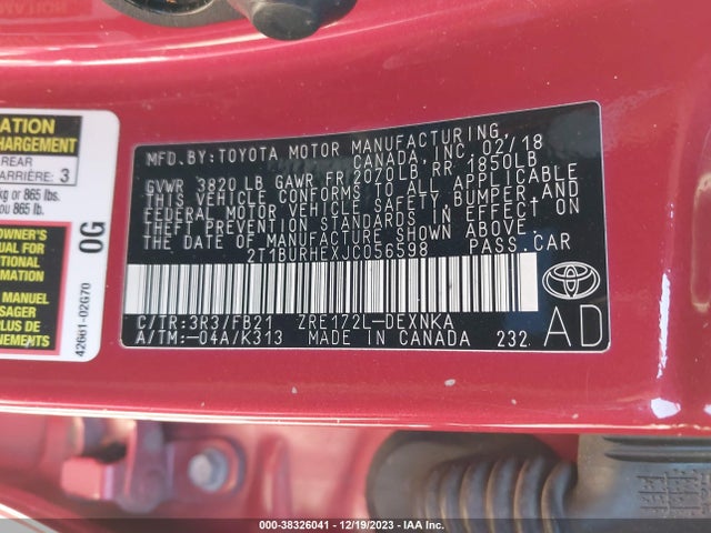 Toyota COROLLA LE 2018 2T1BURHEXJC056598 Image 9
