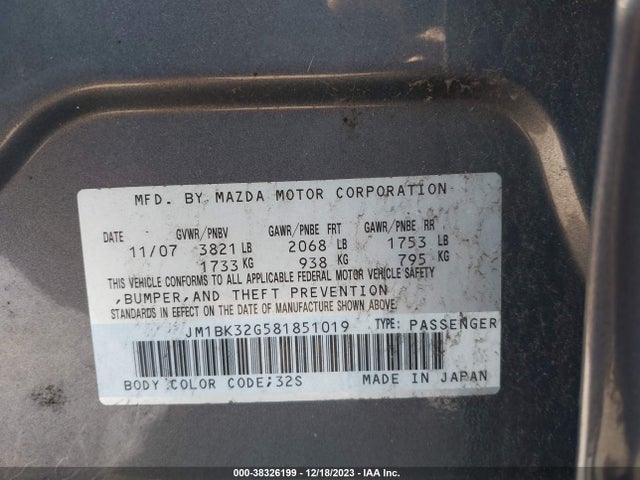 2008 MAZDA MAZDA3 I VIN: JM1BK32G581851019
