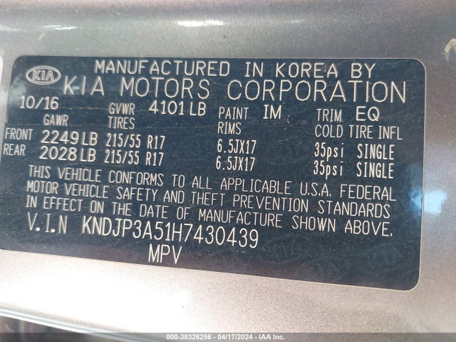 KIA SOUL + 2017 KNDJP3A51H7430439 Image 9