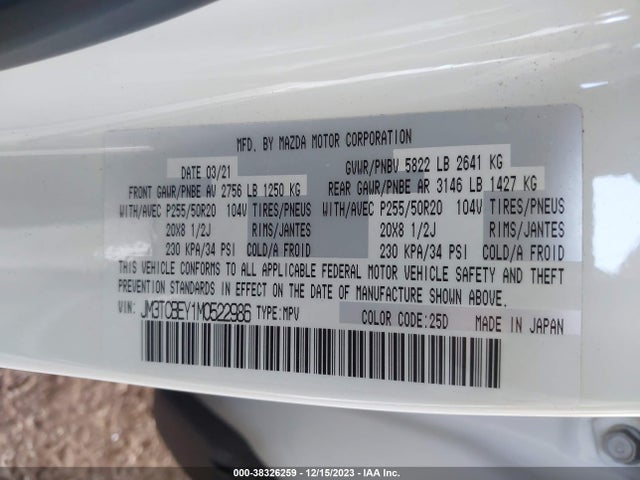 2021 MAZDA CX-9 SIGNATURE VIN: JM3TCBEY1M0522986