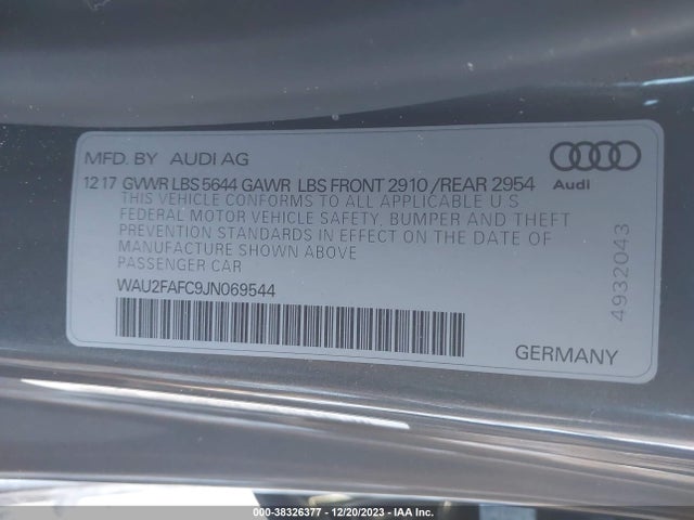 WAU2FAFC9JN069544 Audi S7 4.0t Premium Plus