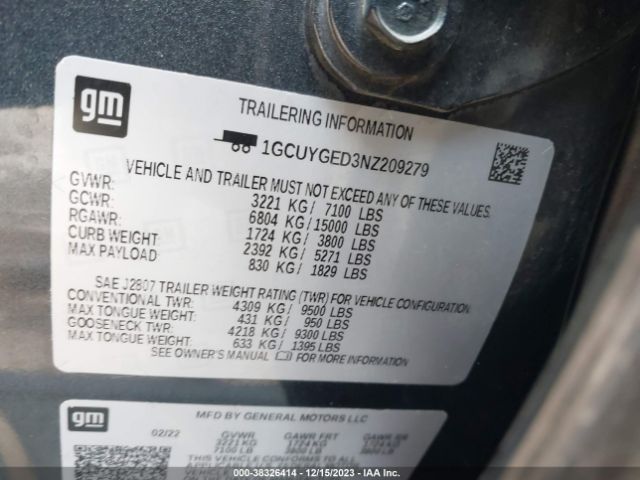 1GCUYGED3NZ209279 Chevrolet SILVERADO 1500 LTD
