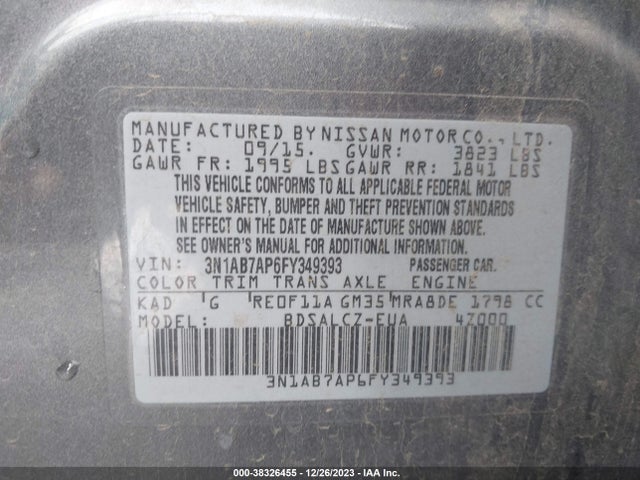 Nissan SENTRA S 2015 3N1AB7AP6FY349393 Image 9