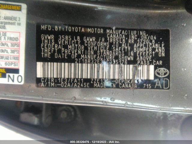 2005 TOYOTA COROLLA CE VIN: 2T1BR32E35C335176