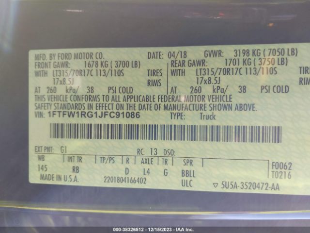 2018 FORD F-150 1FTFW1RG1JFC91086 Photo 8