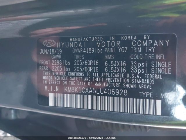 2020 HYUNDAI KONA KM8K1CAA5LU406928 Photo 8