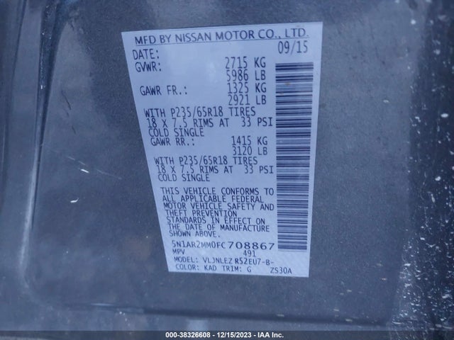 Nissan Pathfinder Sv 2015 5N1AR2MM0FC708867 Image 9