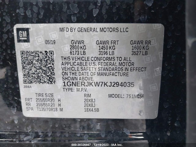 Chevrolet Traverse Rs 2019 1GNERJKW7KJ294035 Image 9