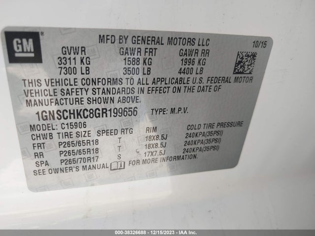 Chevrolet Suburban Lt 2016 1GNSCHKC8GR199656 Image 9