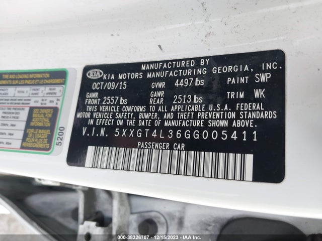 KIA Optima Lx 2016 5XXGT4L36GG005411 Image 9