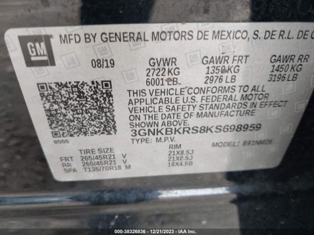3GNKBKRS8KS698959 Chevrolet Blazer Premier