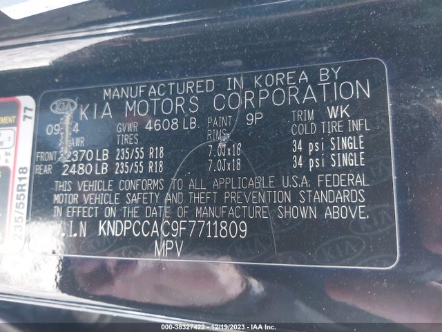 2015 KIA SPORTAGE EX VIN: KNDPCCAC9F7711809