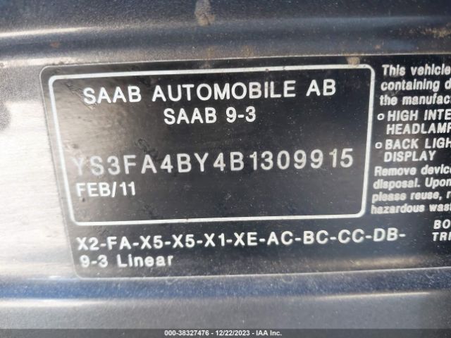 2011 SAAB 9-3 YS3FA4BY4B1309915 Photo 8