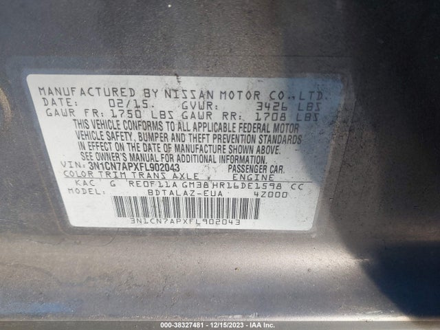 Nissan Versa 1.6 S+ 2015 3N1CN7APXFL902043 Image 9