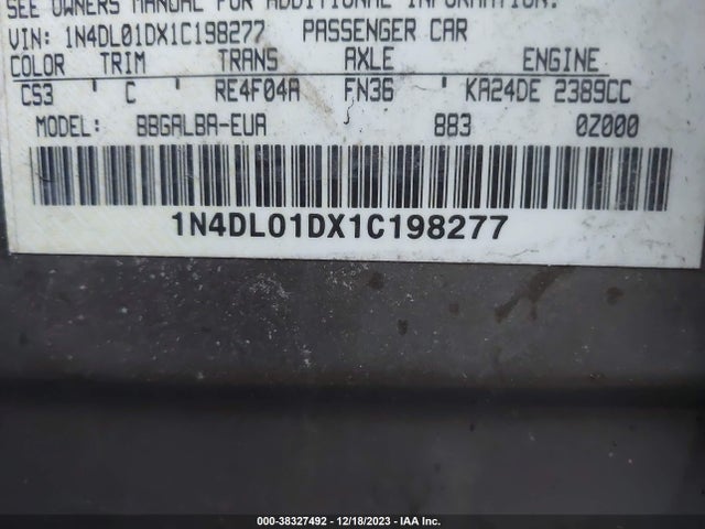2001 NISSAN ALTIMA GXE VIN: 1N4DL01DX1C198277