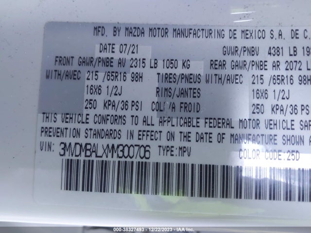 2021 MAZDA CX-30 2.5 S VIN: 3MVDMBALXMM300706