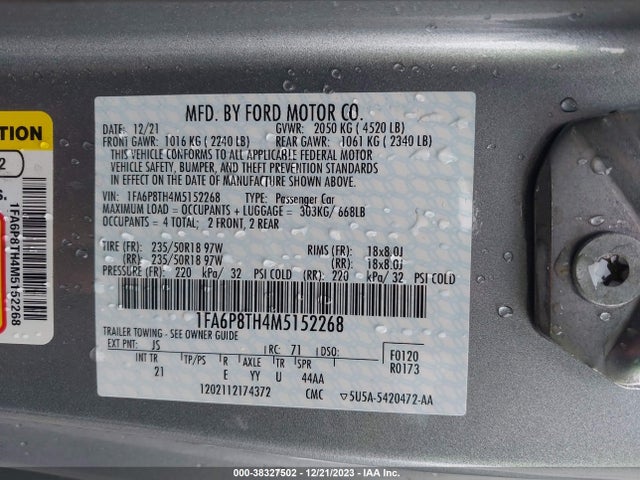 Ford Mustang Ecoboost Fastback 2021 1FA6P8TH4M5152268 Image 9