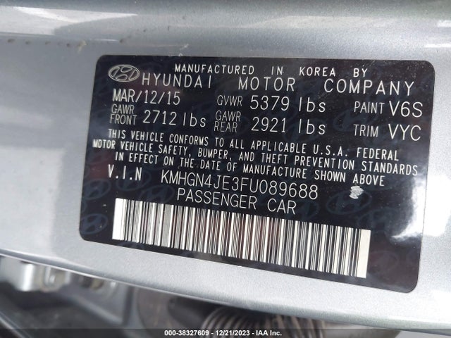 Hyundai Genesis 3.8 2015 KMHGN4JE3FU089688 Image 9