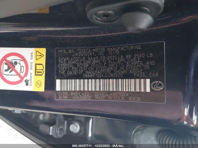 2018 LEXUS ES 350 VIN: 58ABK1GG4JU085600