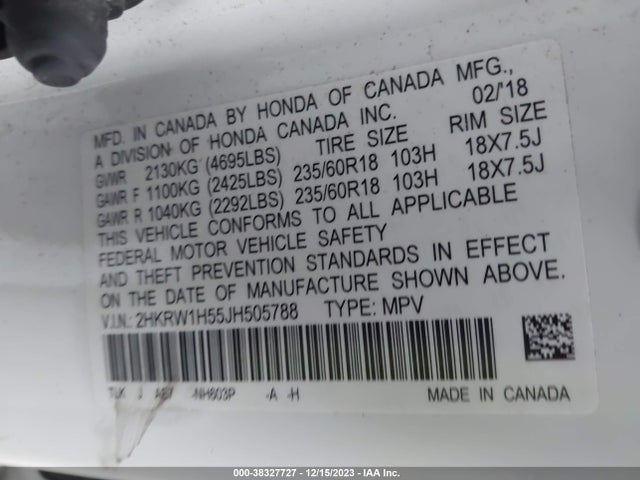 Honda CR-V EX 2018 2HKRW1H55JH505788 Image 9