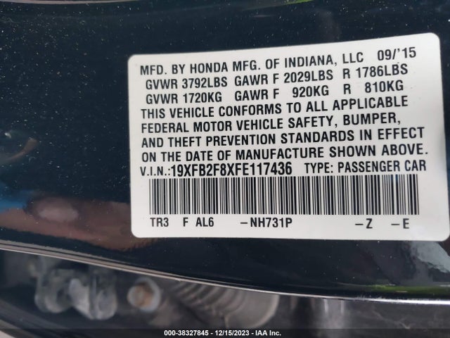 Honda CIVIC EX 2015 19XFB2F8XFE117436 Image 9