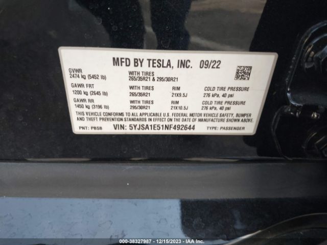 5YJSA1E51NF492644 Tesla Model S Dual Motor All-wheel Drive