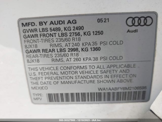 2021 AUDI Q5 WA1AABFY6M2106595 Photo 8