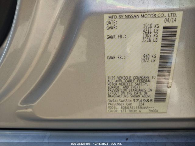 1N4AL3AP2EN374988 Nissan Altima 2.5/2.5 S/2.5 Sl/2.5 Sv