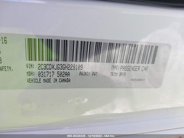 Продажа на аукционе авто 2016 Dodge Charger Sxt, vin: 2C3CDXJG3GH229109, номер лота: 38328335