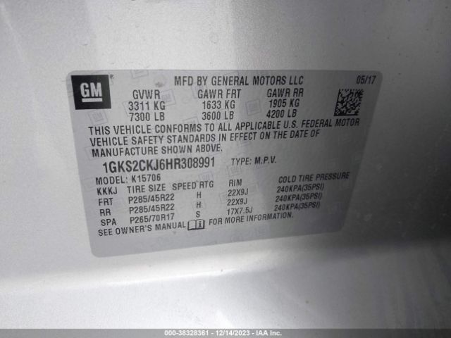 1GKS2CKJ6HR308991 GMC YUKON DENALI
