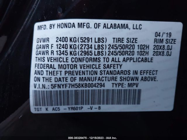 5FNYF7H58KB004294 Honda Passport Ex-l