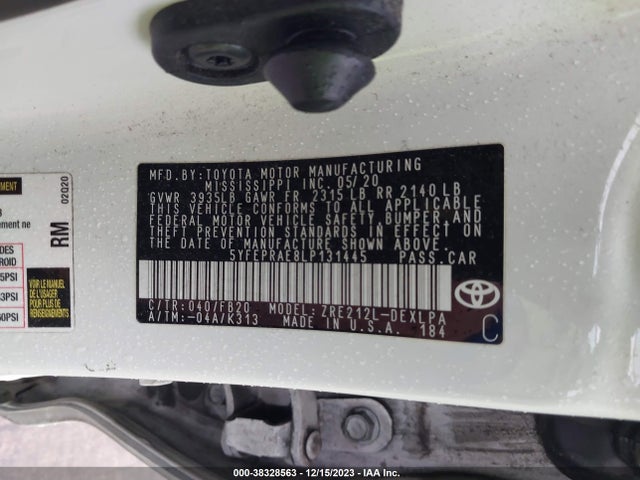 2020 TOYOTA COROLLA LE VIN: 5YFEPRAE8LP131445