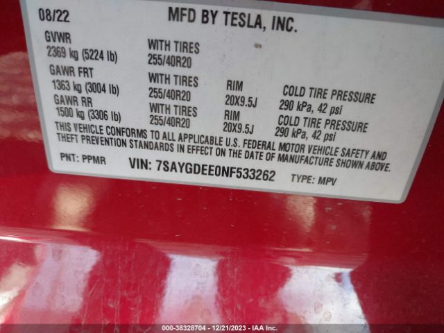 7SAYGDEE0NF533262 Tesla Model Y Long Range Dual Motor All-wheel Drive