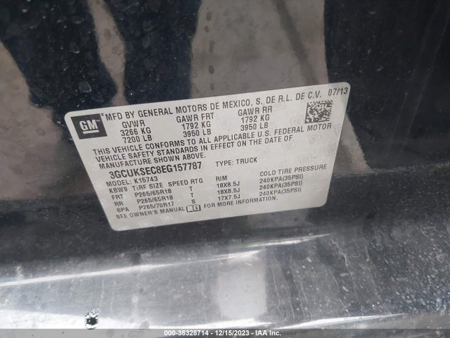 Chevrolet Silverado 1500 1lz 2014 3GCUKSEC8EG157787 Image 9