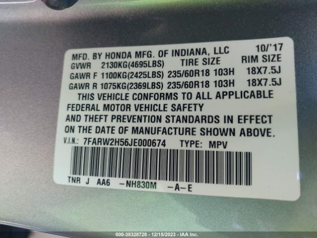 7FARW2H56JE000674 Honda CR-V EX