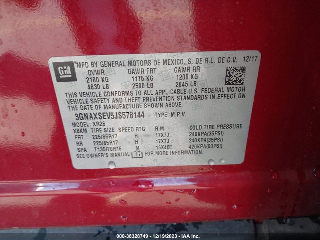 Chevrolet EQUINOX LT 2018 3GNAXSEV5JS578144 Image 9