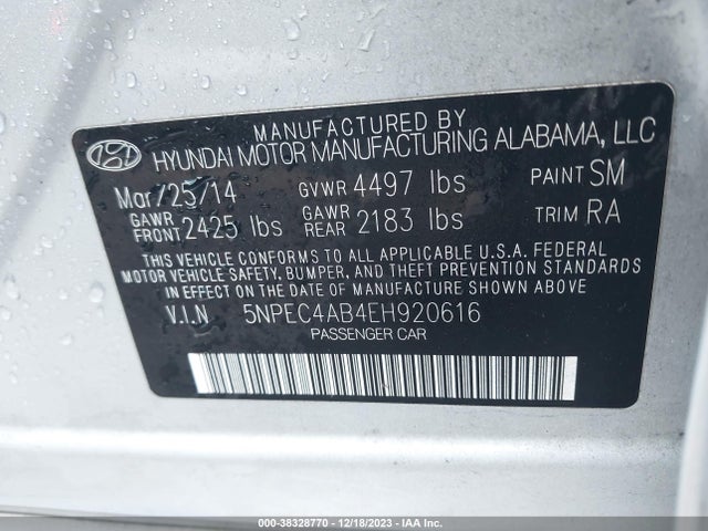 Hyundai Sonata Limited 2.0t 2014 5NPEC4AB4EH920616 Image 9
