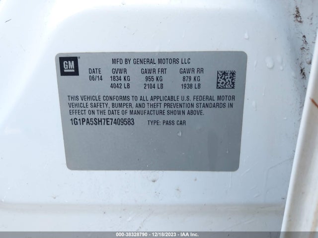 2014 CHEVROLET CRUZE LS AUTO VIN: 1G1PA5SH7E7409583