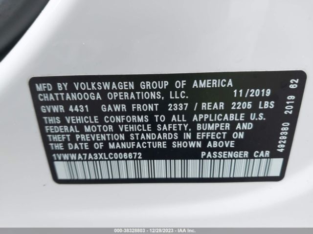 1VWWA7A3XLC006672 Volkswagen Passat 2.0t Se