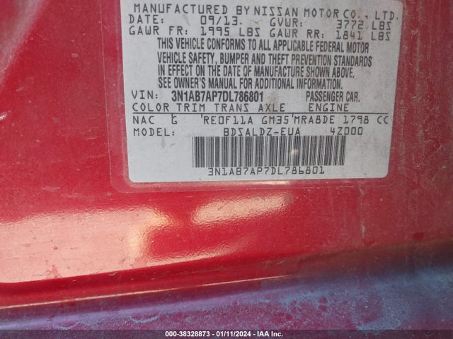 2013 NISSAN SENTRA SV VIN: 3N1AB7AP7DL786801