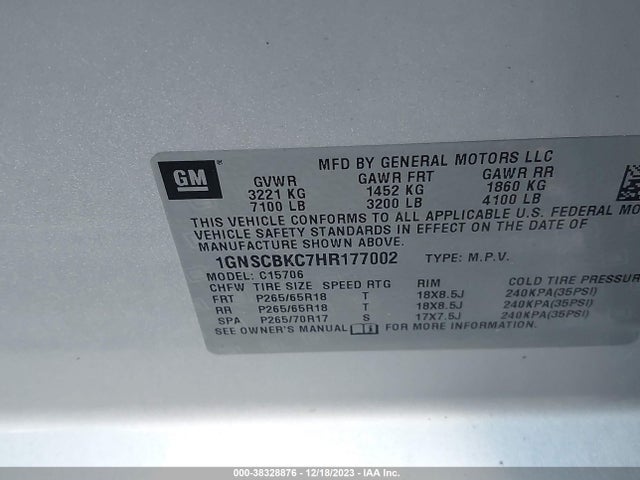 Chevrolet Tahoe Lt 2017 1GNSCBKC7HR177002 Image 9