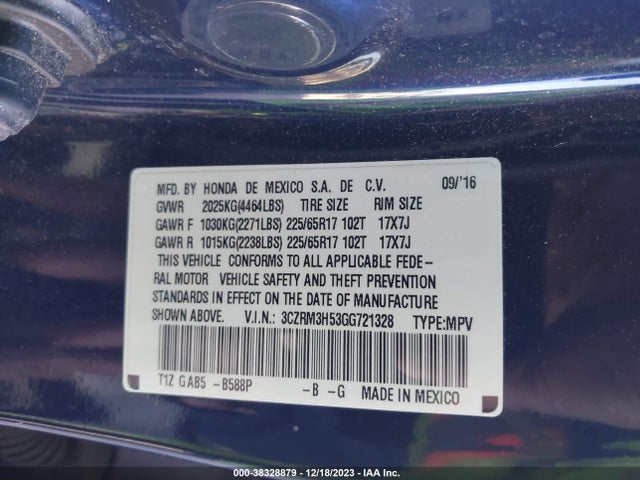 Honda CR-V EX 2016 3CZRM3H53GG721328 Image 9