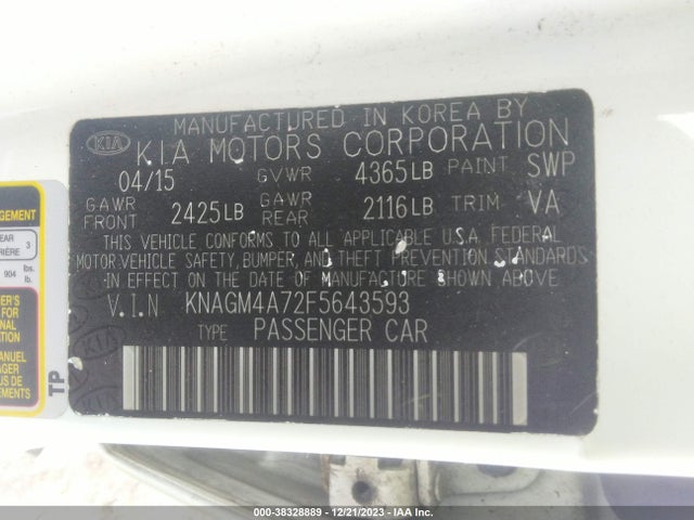 KIA Optima Lx 2015 KNAGM4A72F5643593 Image 9