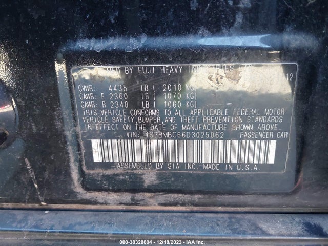 2013 SUBARU LEGACY 2.5I PREMIUM VIN: 4S3BMBC66D3025062