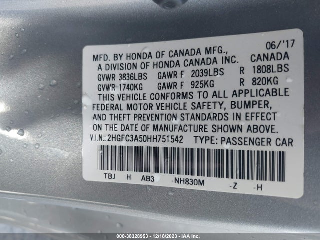 Honda CIVIC SI 2017 2HGFC3A50HH751542 Image 9