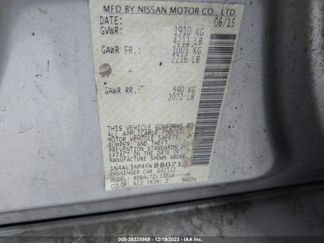 2015 NISSAN ALTIMA 2.5 SL VIN: 1N4AL3AP4FN880713