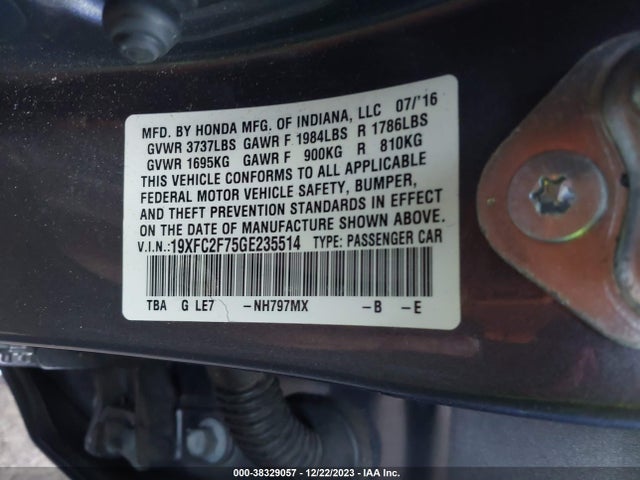 Honda CIVIC EX 2016 19XFC2F75GE235514 Image 9
